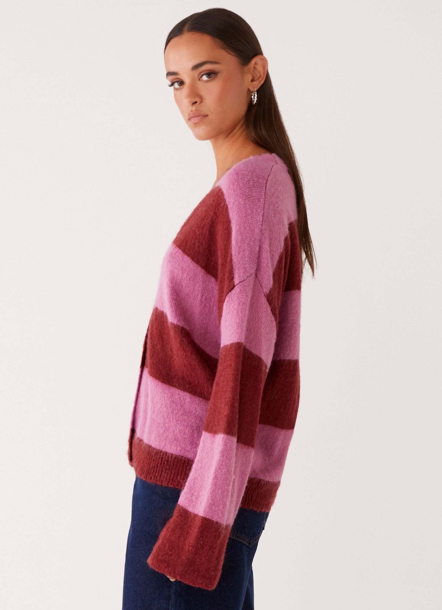 Ainslee Oversized Knit Cardigan - Red Pink Stripe