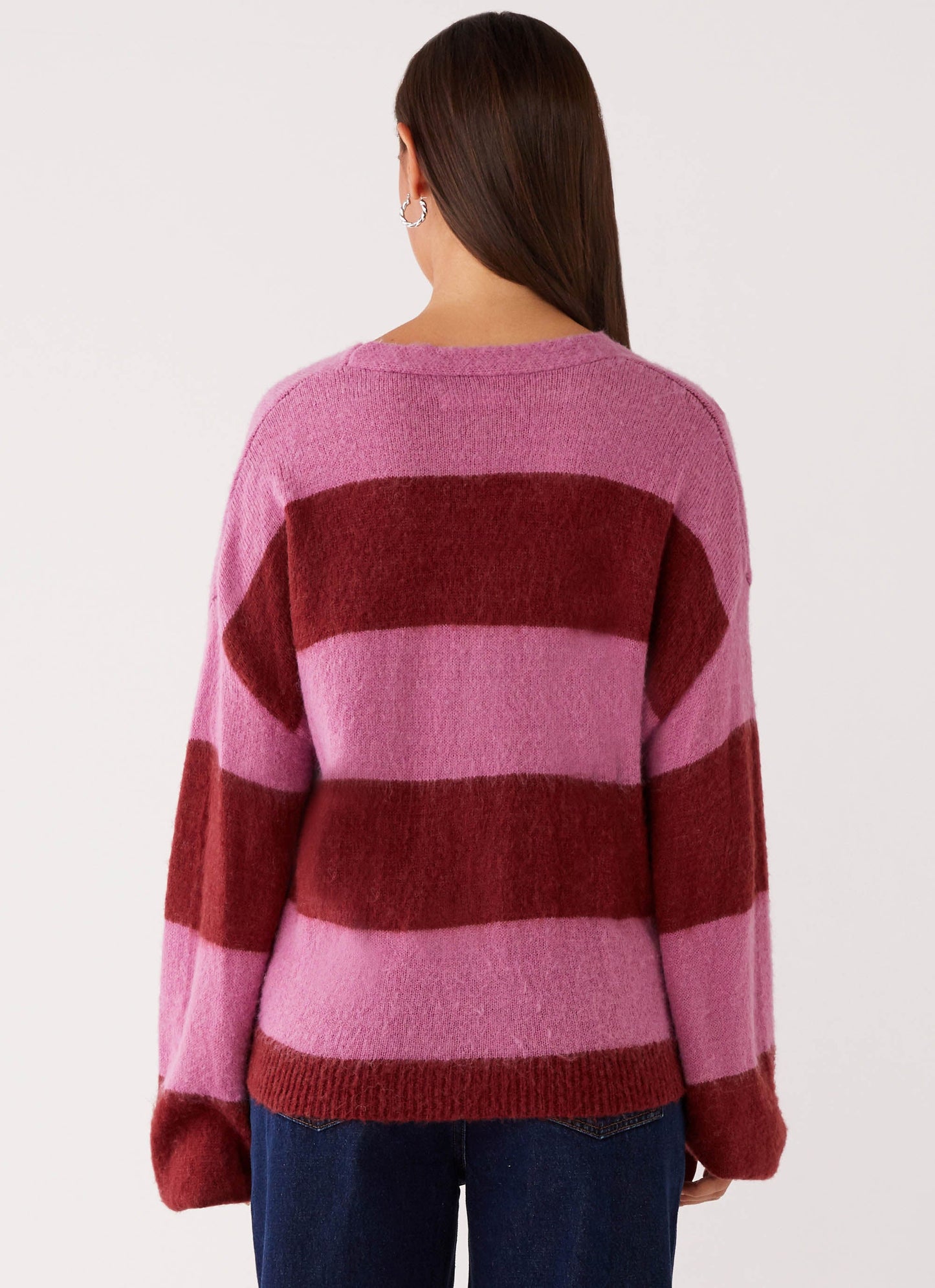 Ainslee Oversized Knit Cardigan - Red Pink Stripe